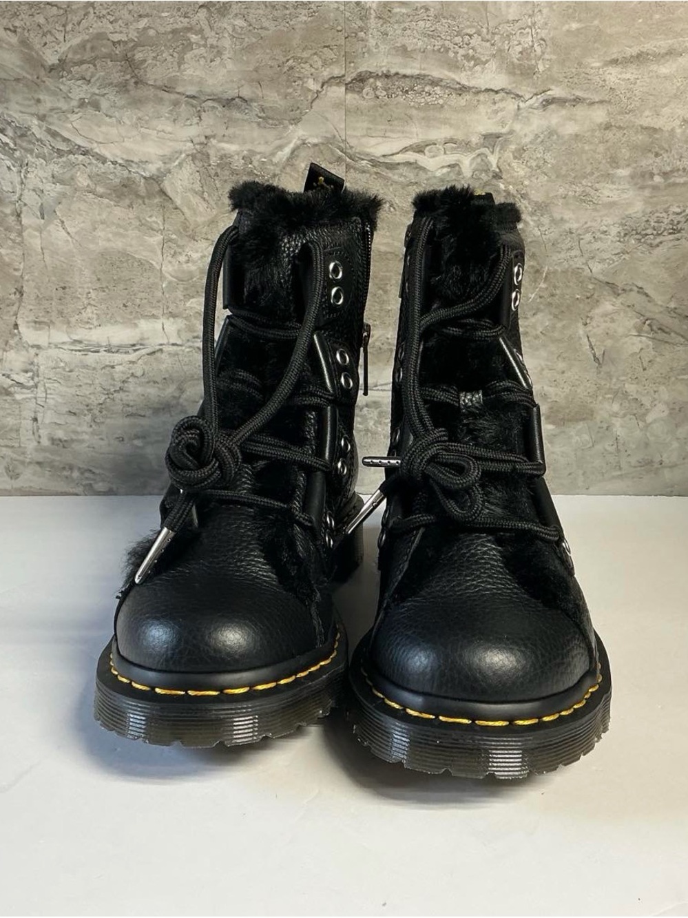 Dr. Martens Black Leather Lace-Up Fur-Trim Boot - Picture 8 of 10